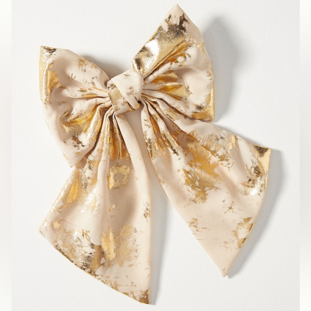 NWT Anthropologie shimmer Elegant Gold and Cream Hair Bow